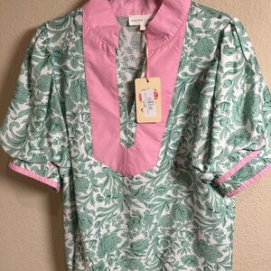 Entro Pink and Green Patterned Top - NWT